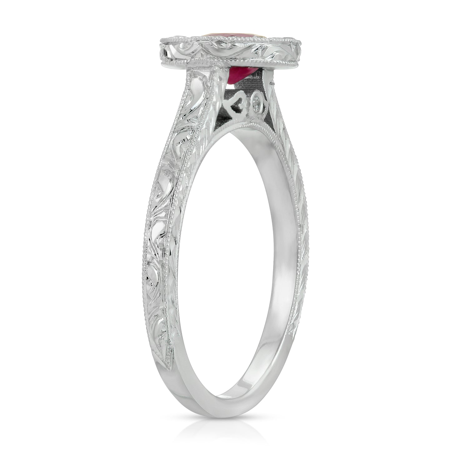 Hand Engraved, Vintage Inspired Ruby and Diamond Ring