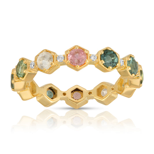 Rainbow Tourmaline and Diamond Band